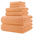 Polyte Microfiber Waffle Weave Bath Towel Set - 6 Piece Quick Dry - Orange