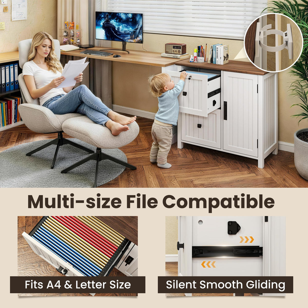 Pamapic File Cabinet, Wooden Filing Cabinet with 2 Lockable Drawers, Under Desk drawers for Letter/A4 Size - image 2