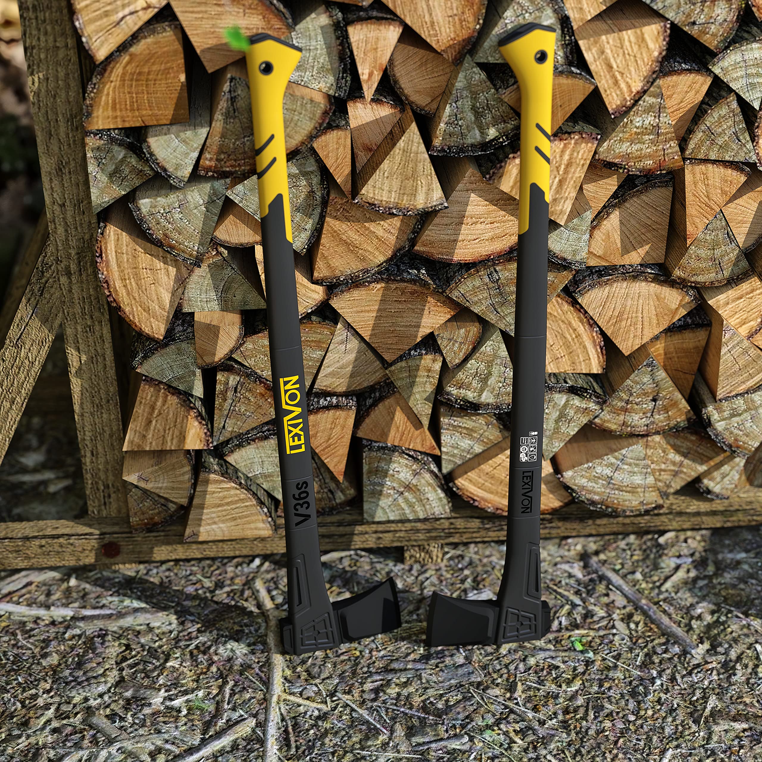 LEXIVON 36" Camping Axe | Carbon Steel Wood Splitting Hatchet with TPR Grip