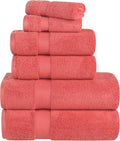 Jolof Store 6-Piece Cotton Towel Set – Zero Twist Coral Bath Linens