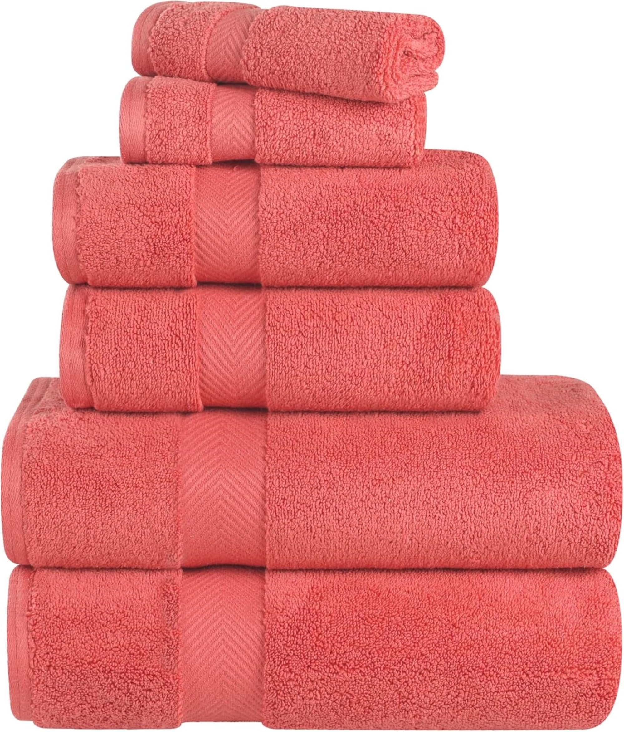 Jolof Store 6-Piece Cotton Towel Set – Zero Twist Coral Bath Linens