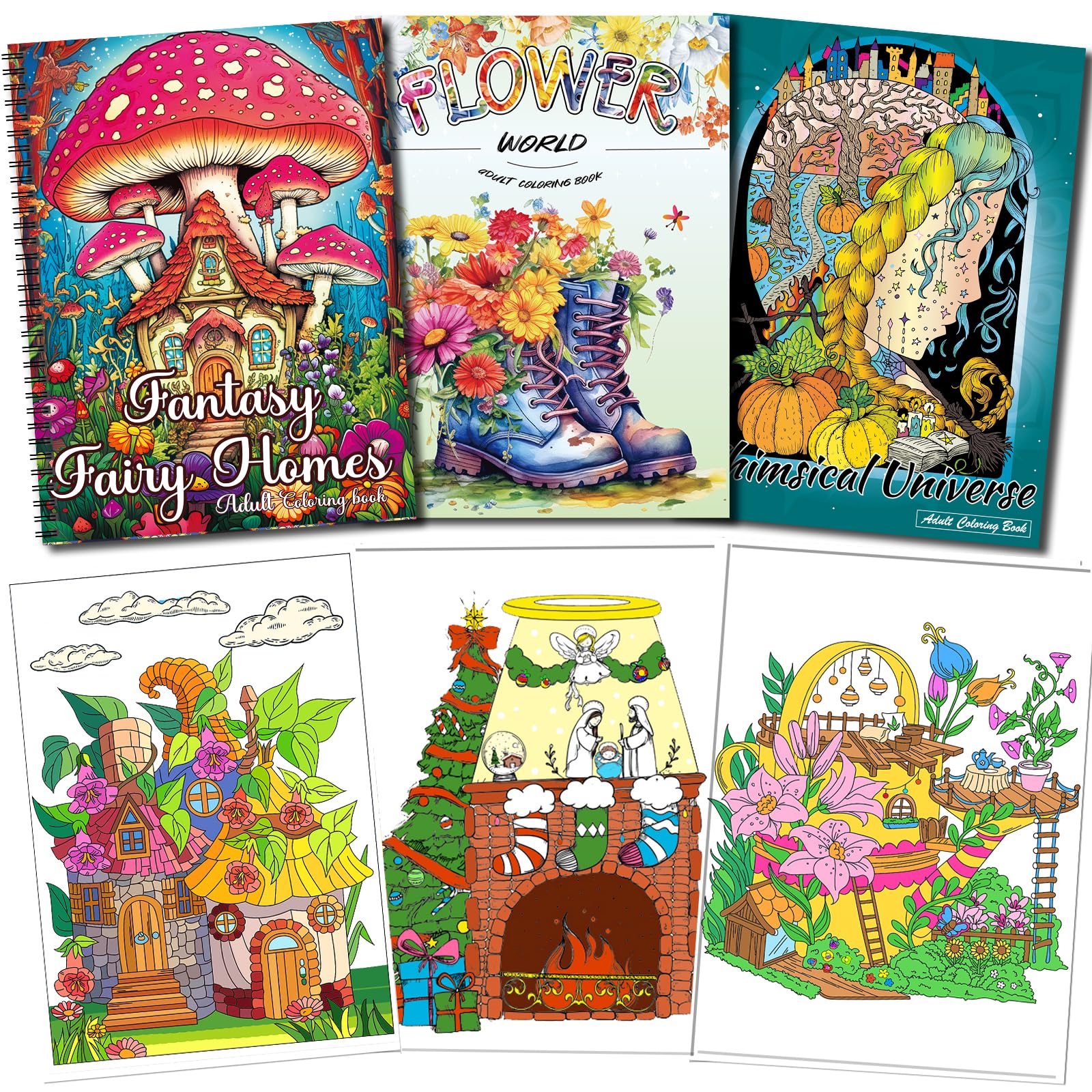 OSIMIG 3 Pack Adult Colouring Books – Spiral Bound Stress Relief Set