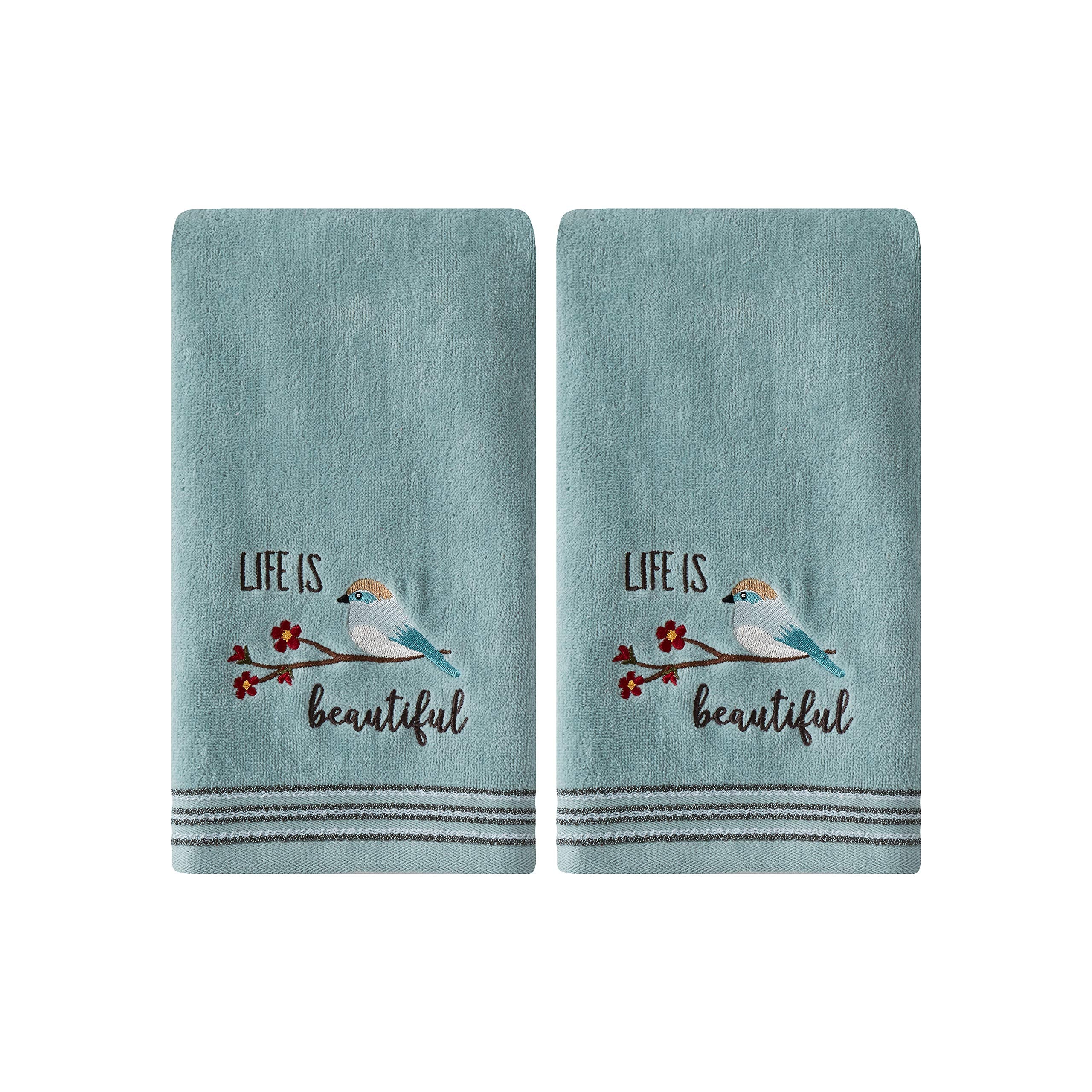 SKL Home Life Is Beautiful 2-Piece Cotton Hand Towel Set | Aqua