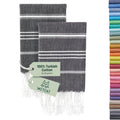 WETCAT Turkish Hand Towels with Hanging Loop, Set of 2 20" x 30" 100% Turkish Cotton, Pre-Washed, Quick Drying, for Kitchen or Bathroom - Black