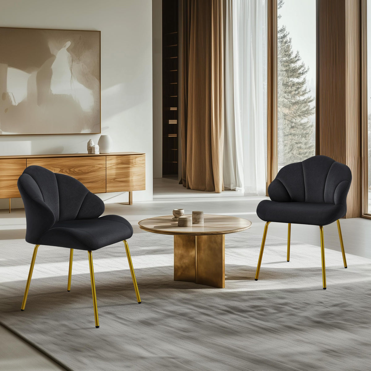 Yaheetech Velvet Armchair Accent Chair w/Shell Shaped Backrest, Black - image 4