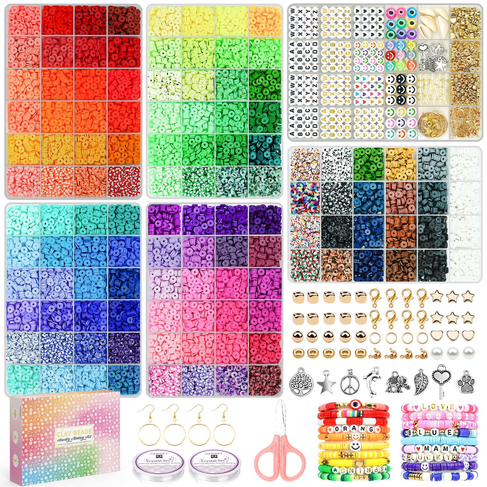 Paodey 20,000 Pcs Clay Beads Bracelet Making Kit - 120 Colors Heishi Beads