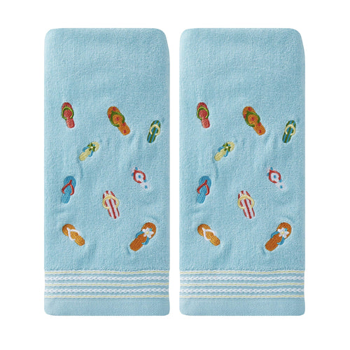 SKL Home Flips & Flops Hand Towel Set – 100% Cotton Velour, 2-Piece