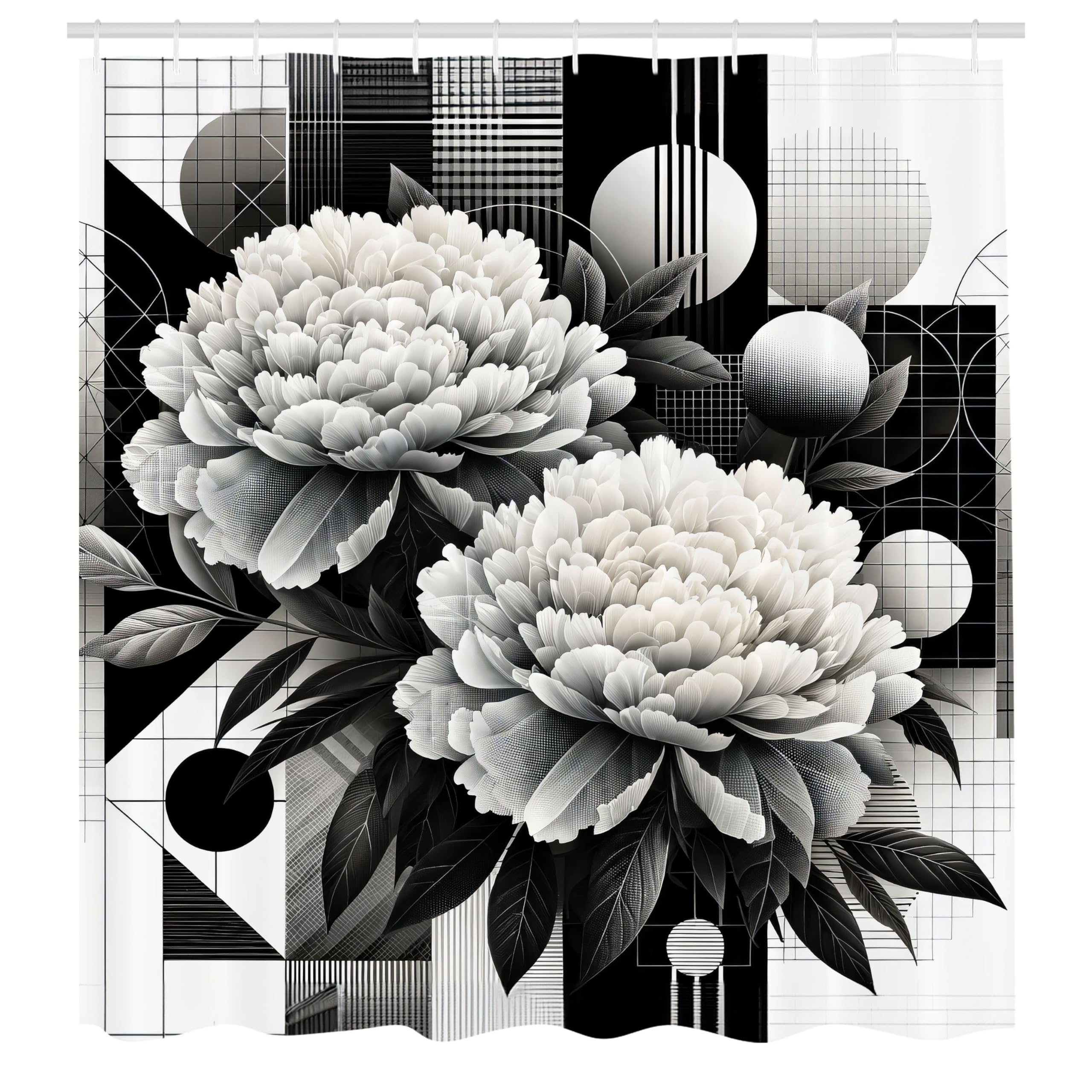 Abakuhaus Fabric Shower Curtain | Mid Century Peony Waterproof Decor