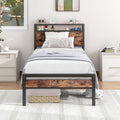 HOJINLINERO 3ft Single Metal Bed Frame with Storage Headboard – Black