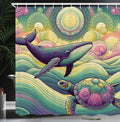Abakuhaus Nautical Shower Curtain | Whale & Turtle Waterproof Fabric Decor
