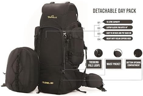 Tripole Colonel Internal Frame Rucksack with Daypack & Rain Cover