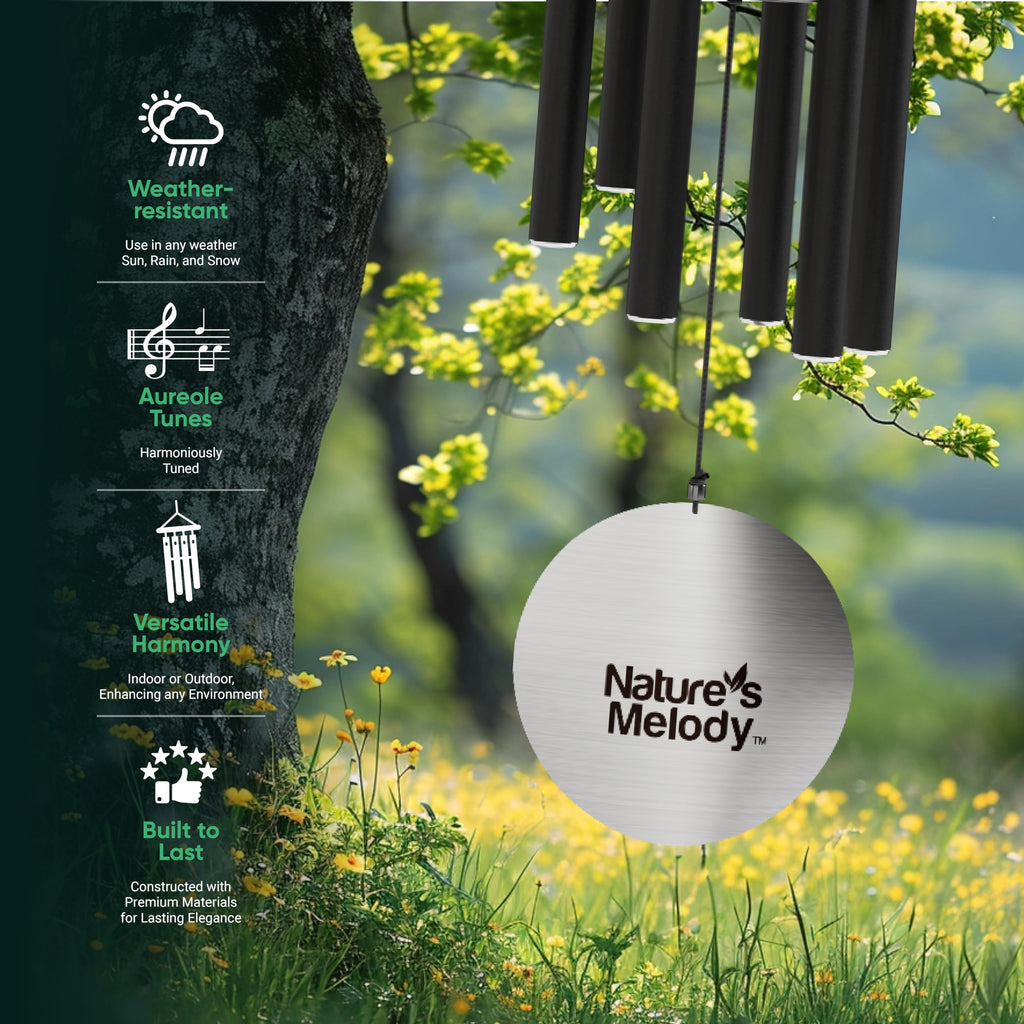 Nature's Melody 28-inch Aureole Tunes Windchime | Recycled Aluminum Black