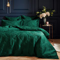 Paoletti Palmeria Emerald Velvet Duvet Cover Set - Double Bedding
