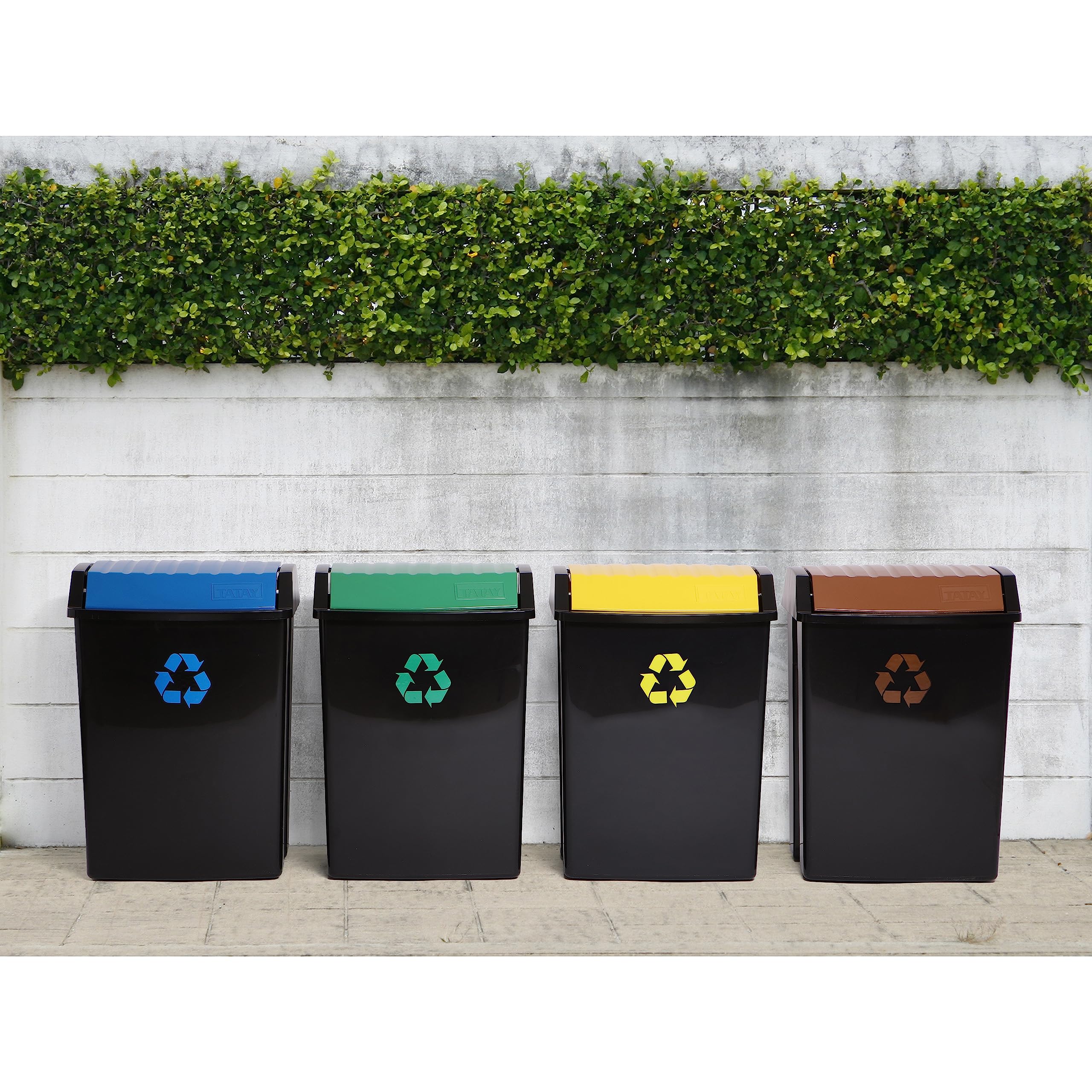 TATAY 50L Recycling Bin – Green Polypropylene Waste Bin with Swing Lid