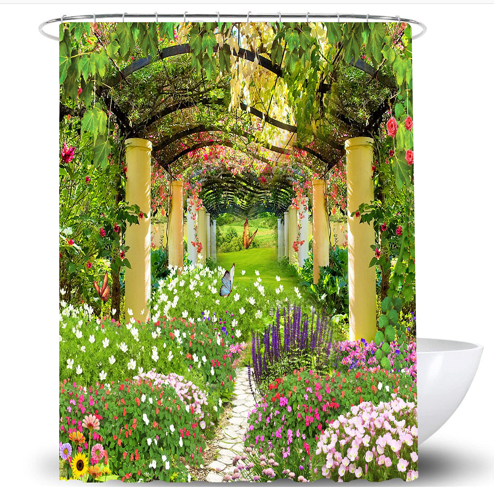 Jolof Store Floral Butterfly Shower Curtain – Waterproof Polyester, 180x180cm