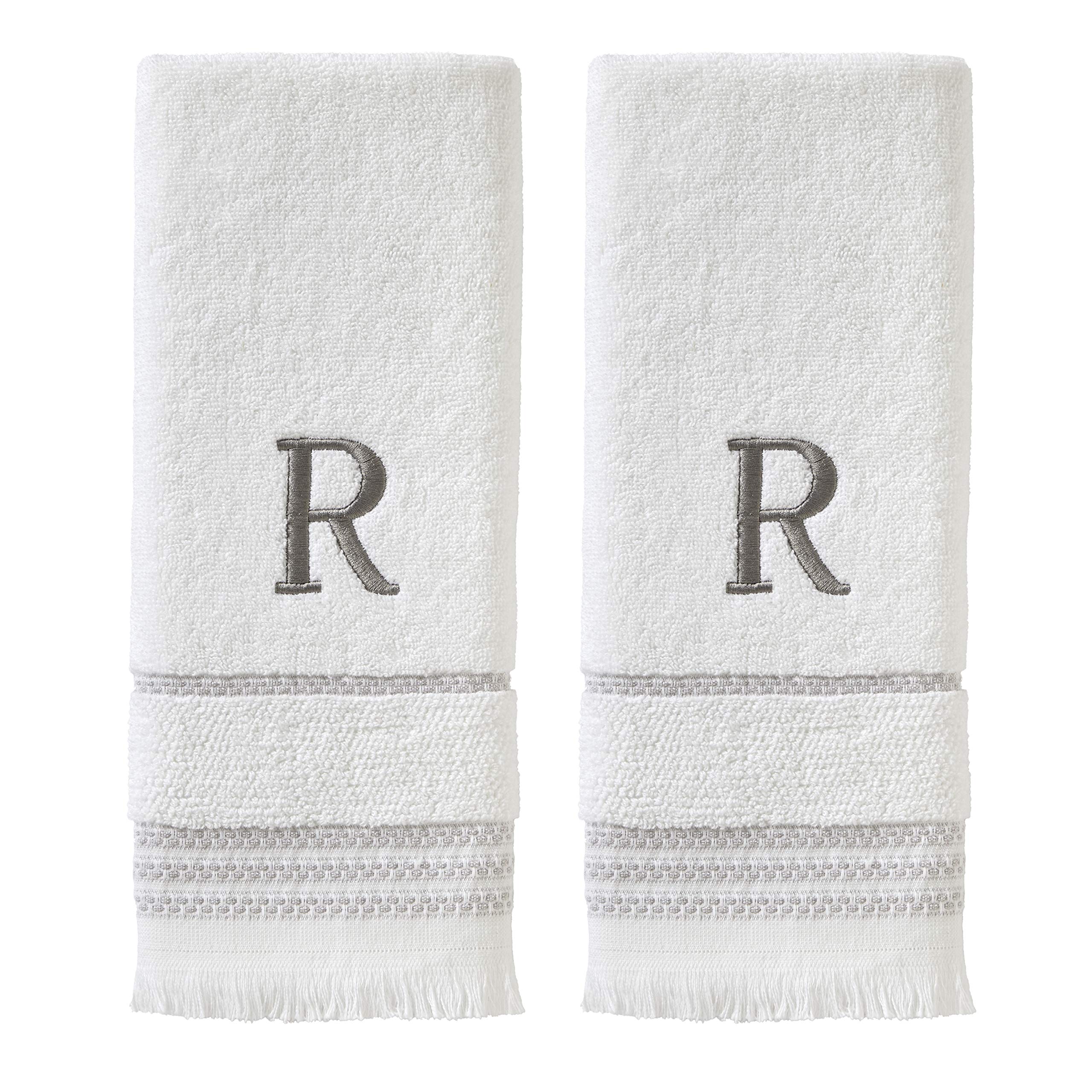 SKL Home Monogram Cotton Hand Towel Set | White & Gray Striped - 2pc