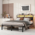 VERFARM King Bed Frame with LED Headboard, Storage Shelf & Charging Station
