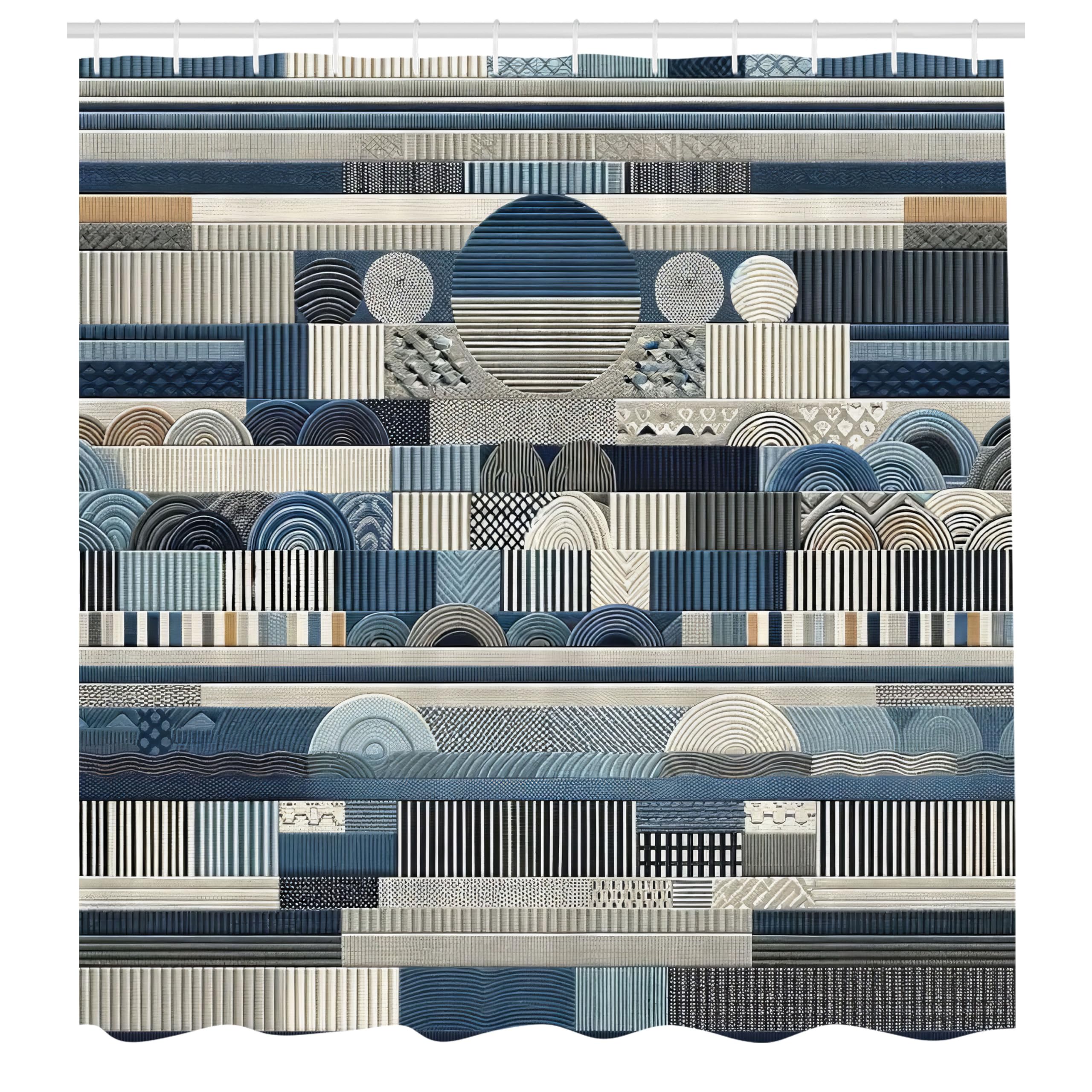 Abakuhaus Navy Blue Geometric Shower Curtain | Waterproof Fabric, 175x200cm