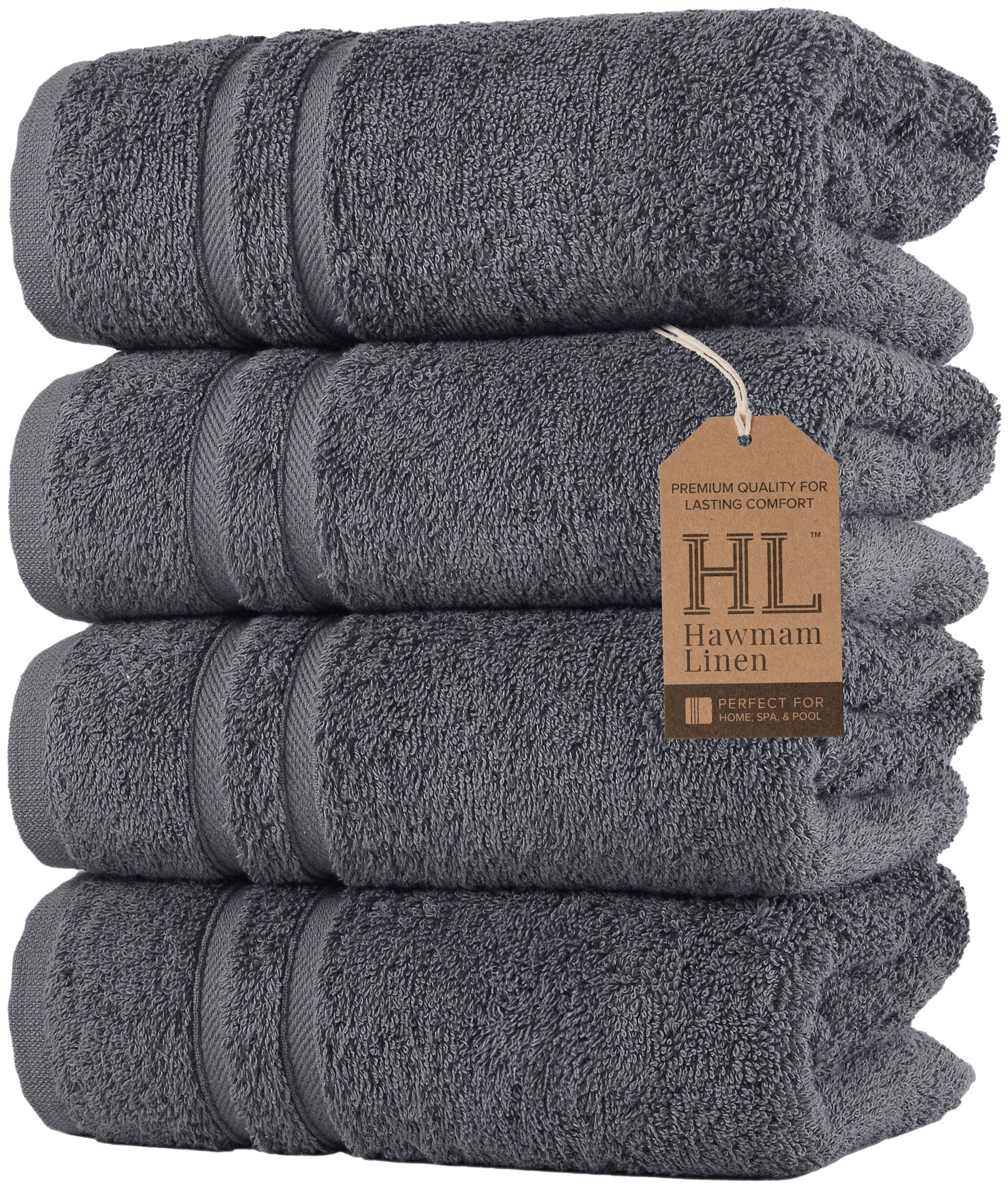 Hawmam Linen Turkish Cotton Hand Towels – 4-Pack Soft Absorbent Grey
