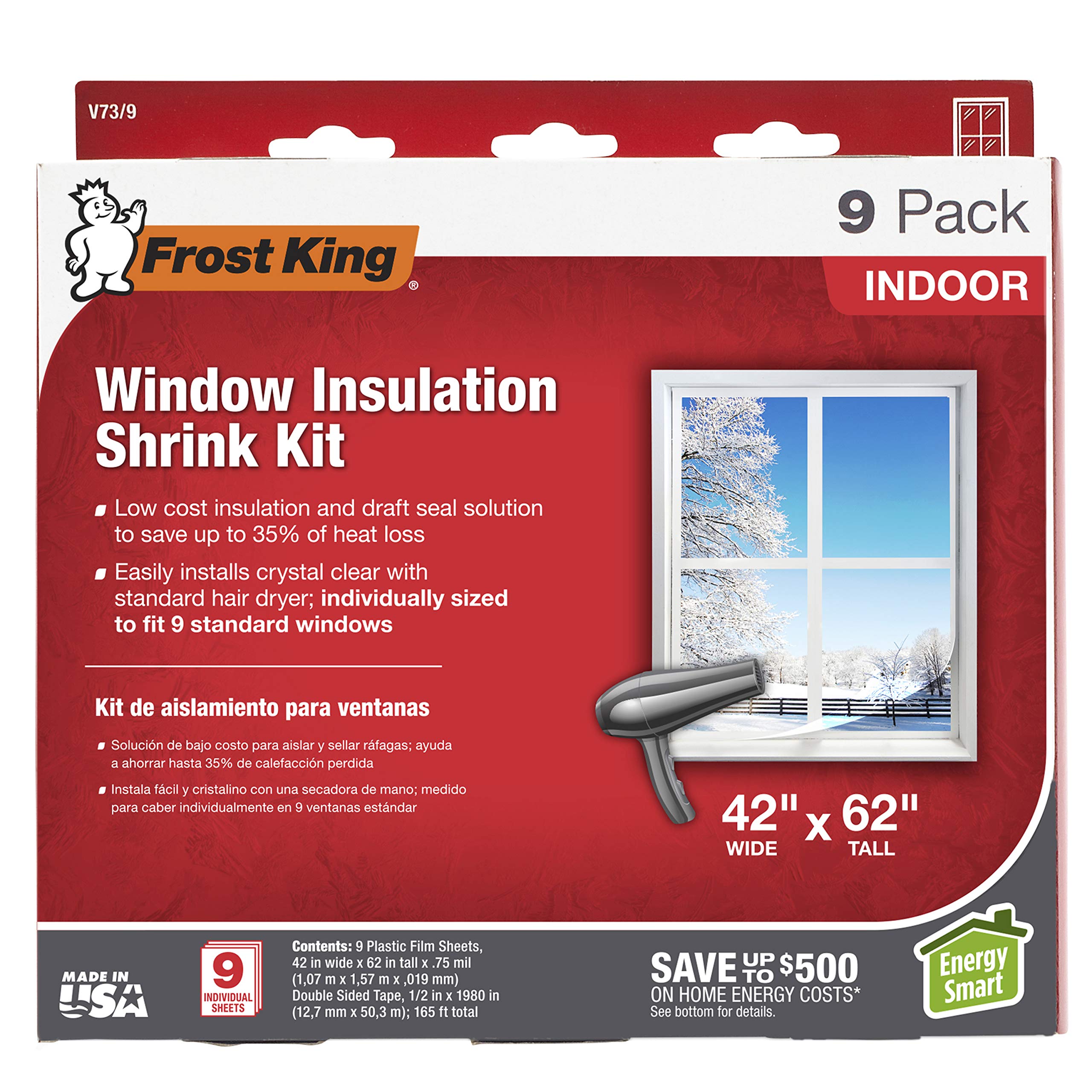 Frost King Indoor Shrink Window Insulation Kit, Clear, 9-Pack