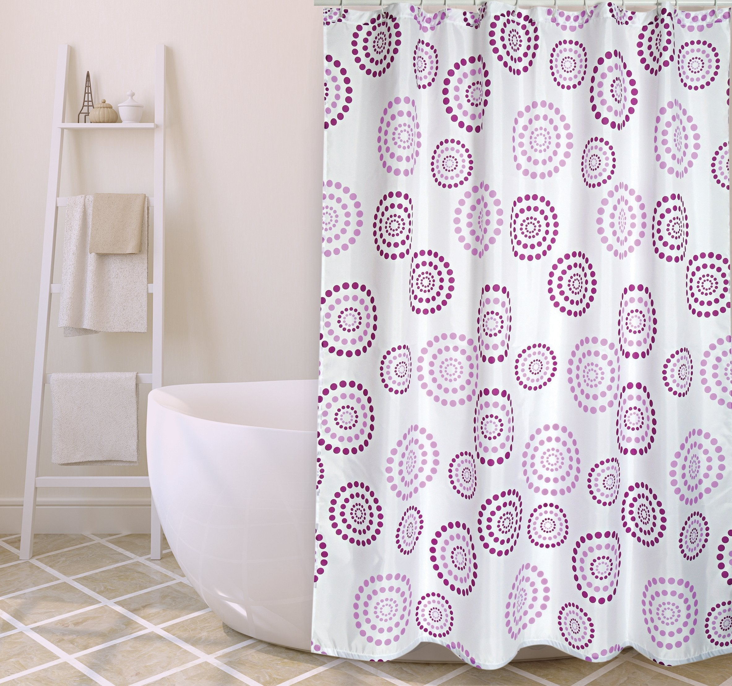 MSV Premium PVC Shower Curtain | 180x200cm Waterproof Purple Points