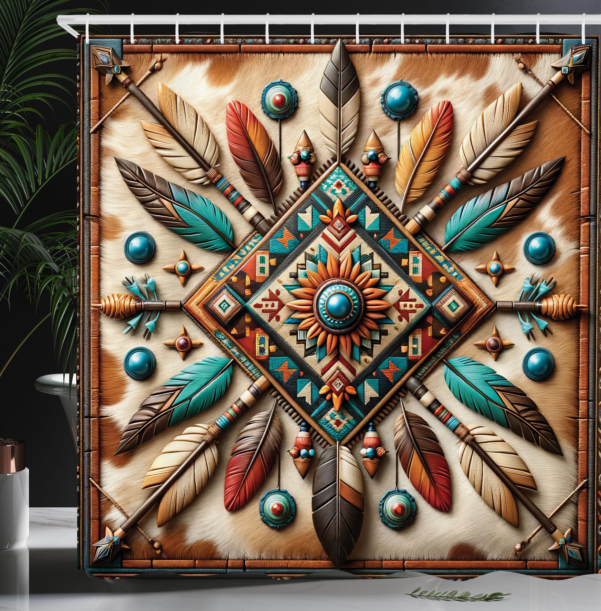 Abakuhaus Southwestern Shower Curtain | Waterproof Fabric Decor with Hooks