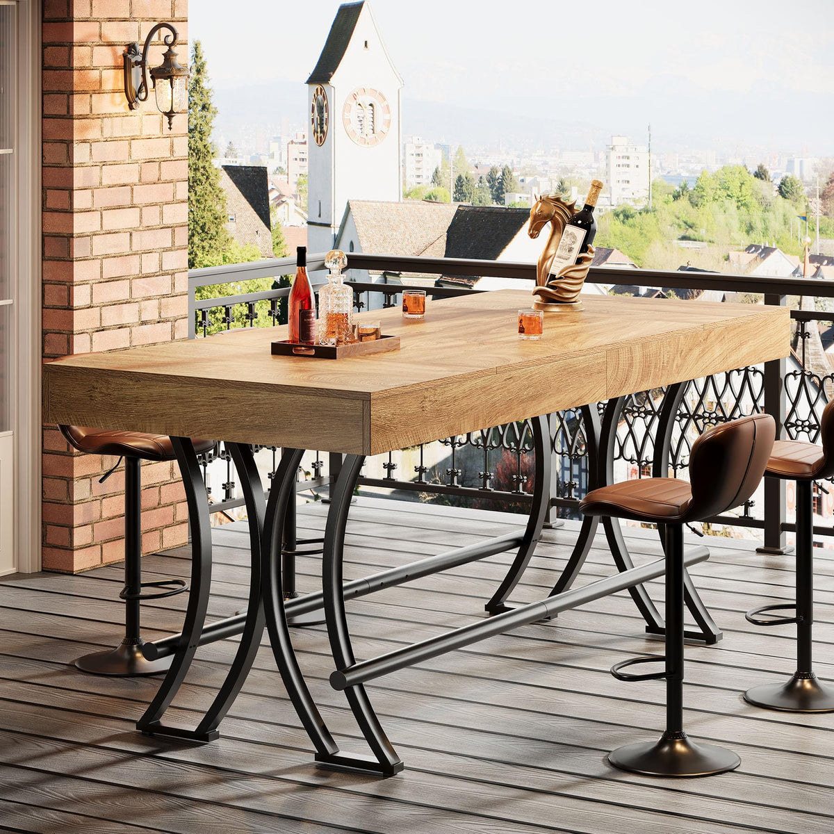 Tribesigns 90CM Tall Bar Pub Table with Metal Footrest,160CM Rectangular Counter Height Kitchen Dining Table - image 4