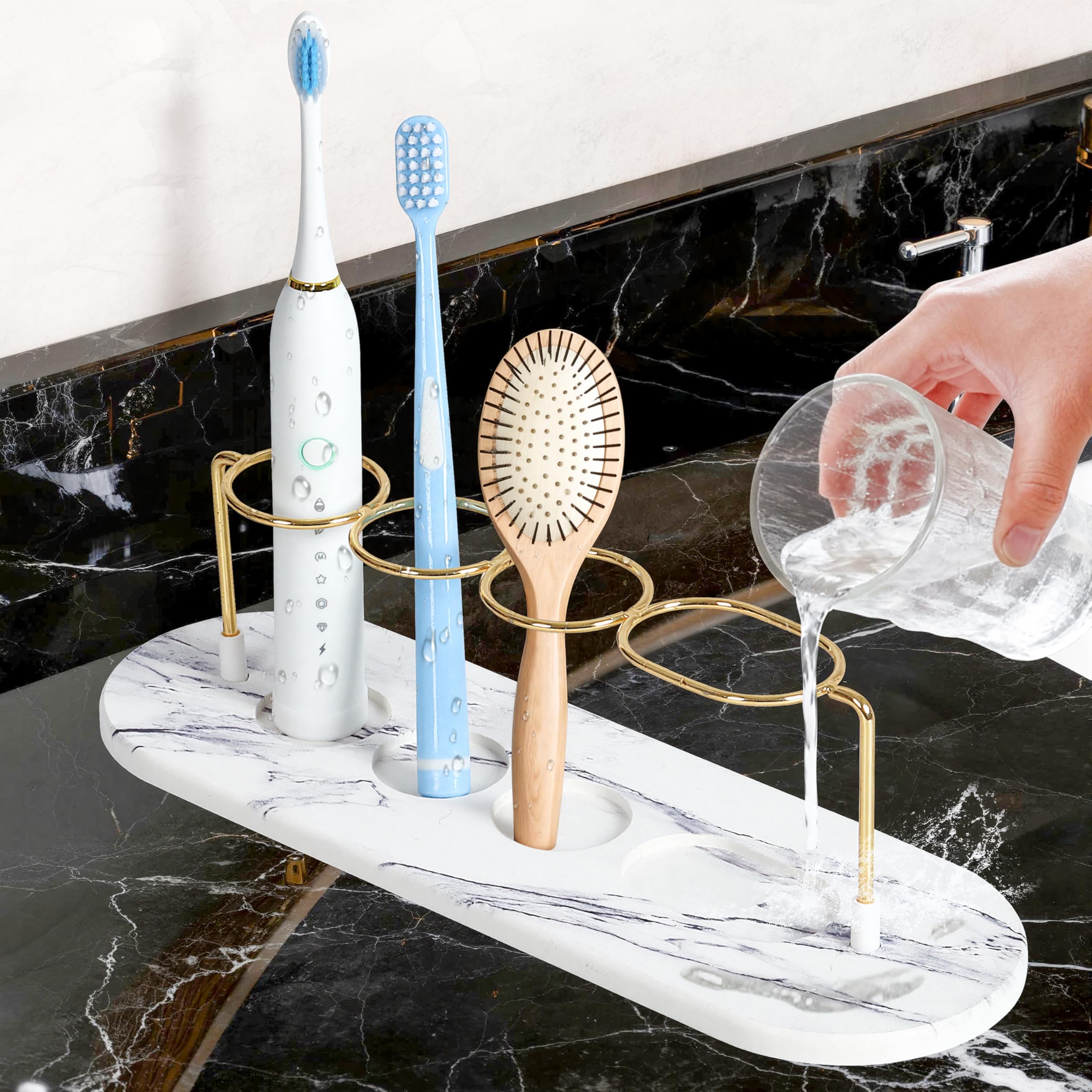 ZAIONE Diatomite Toothbrush Holder | Quick-Dry Bathroom Organiser, White