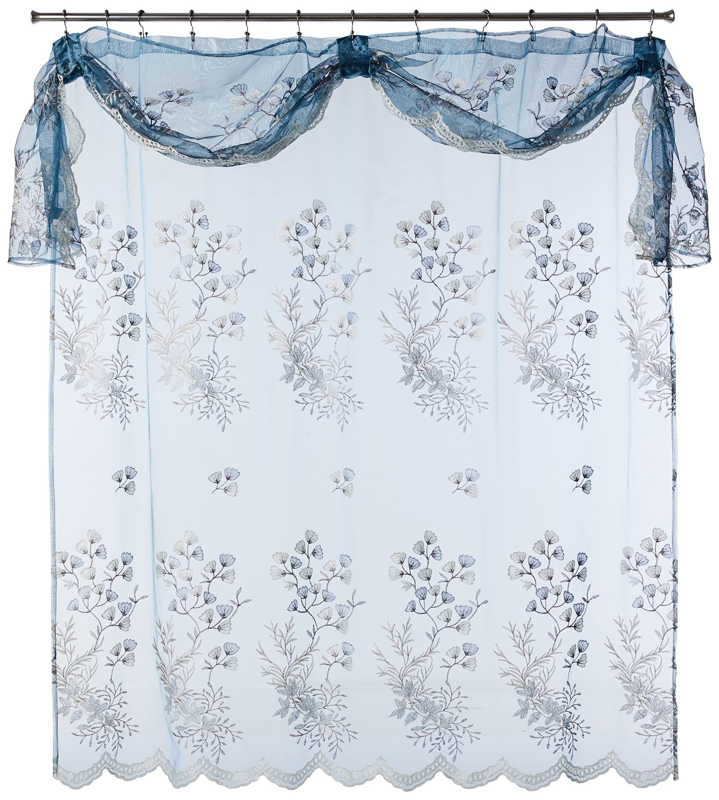 Jolof Store Capri Shower Curtain – Slate Blue Sheer Lace Modern Decor