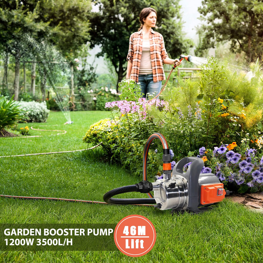 VEATON 1200W Garden Booster Jet Pump | 3500L/H Stainless Steel Pressure Pump