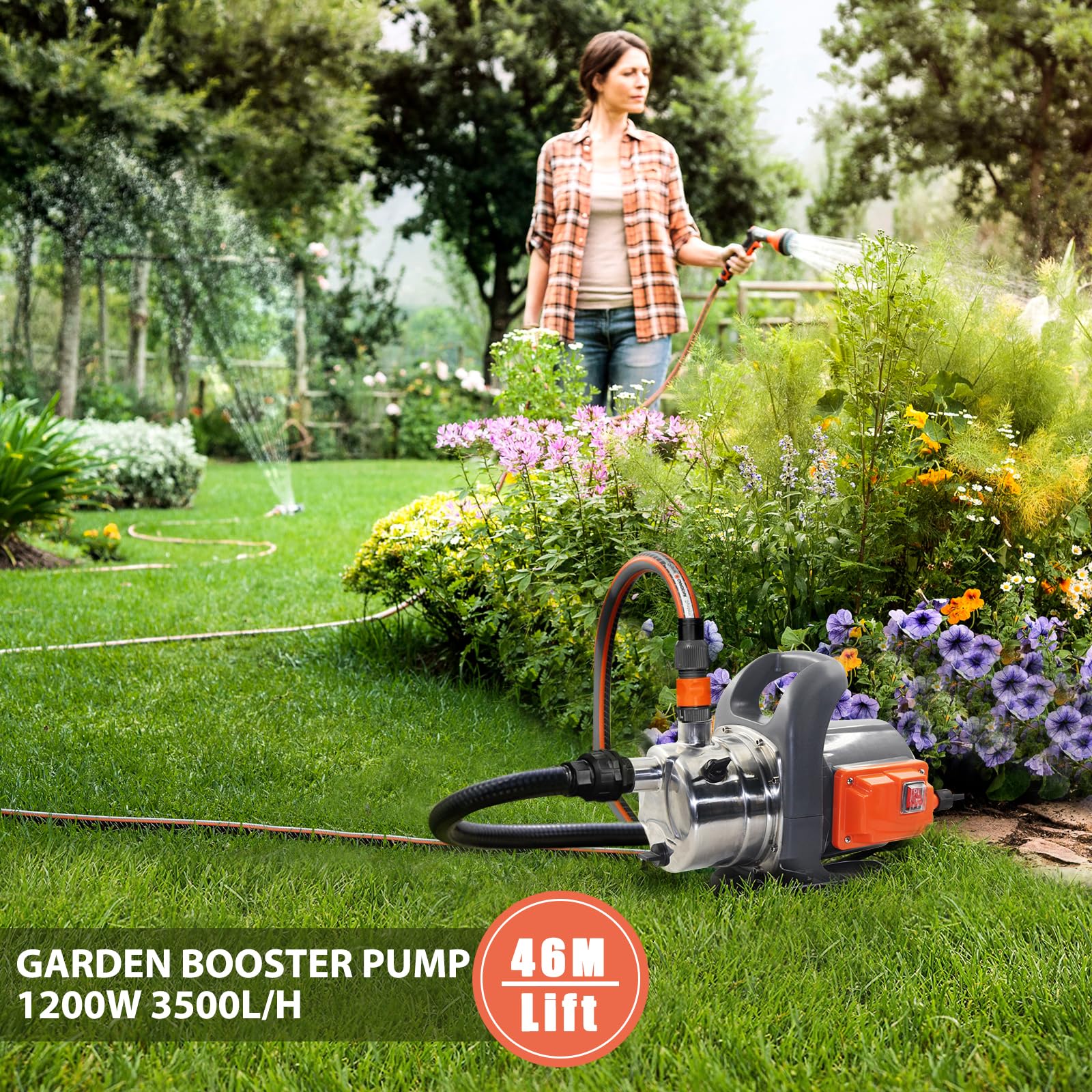 VEATON 1200W Garden Booster Jet Pump | 3500L/H Stainless Steel Pressure Pump