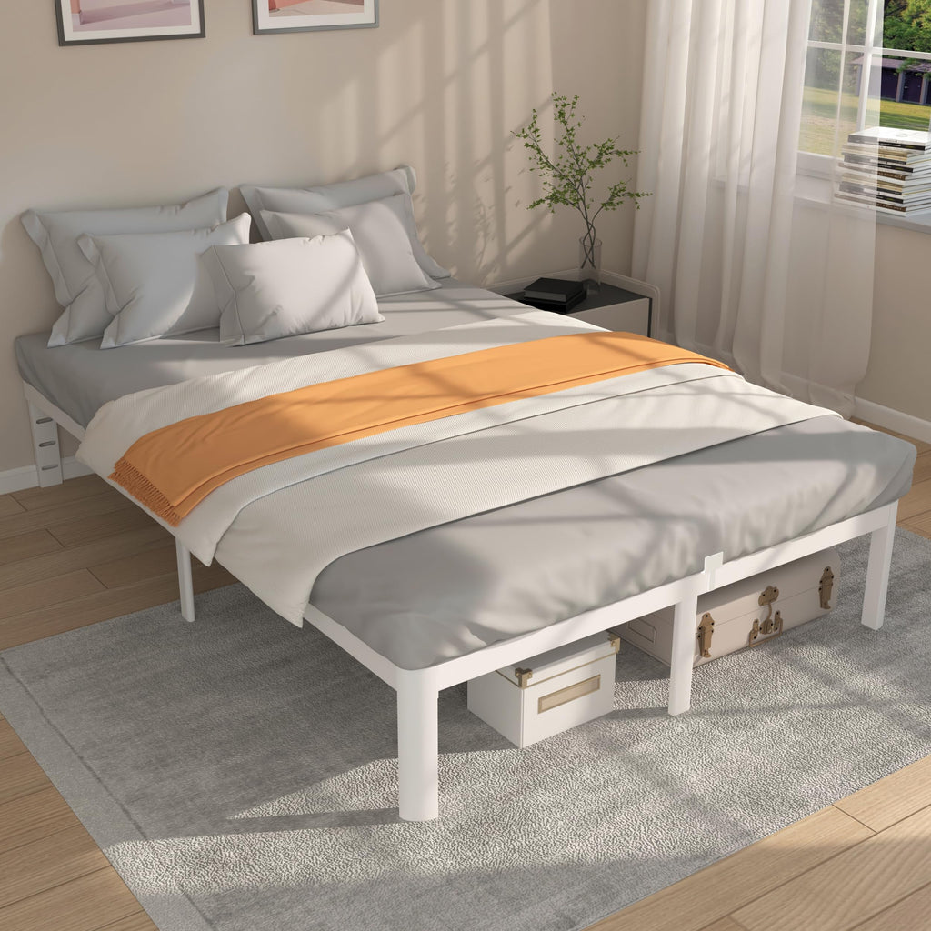 KVLKBV Double Bed Frame 135 x 190 cm, White Bed Frame with Metal Anti-slip Gasket and Large Storage Space Under Bed - Suitable for Bedroom - image 3