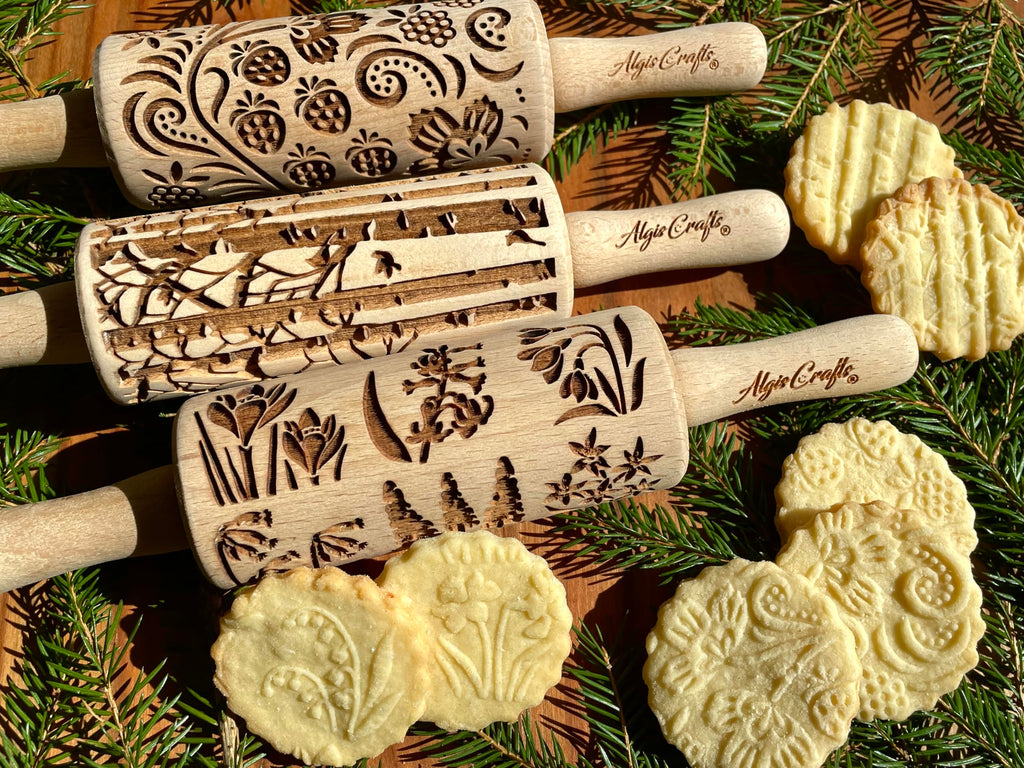 3-Piece Mini Embossed Rolling Pin Set – Laser Cut Beech Wood