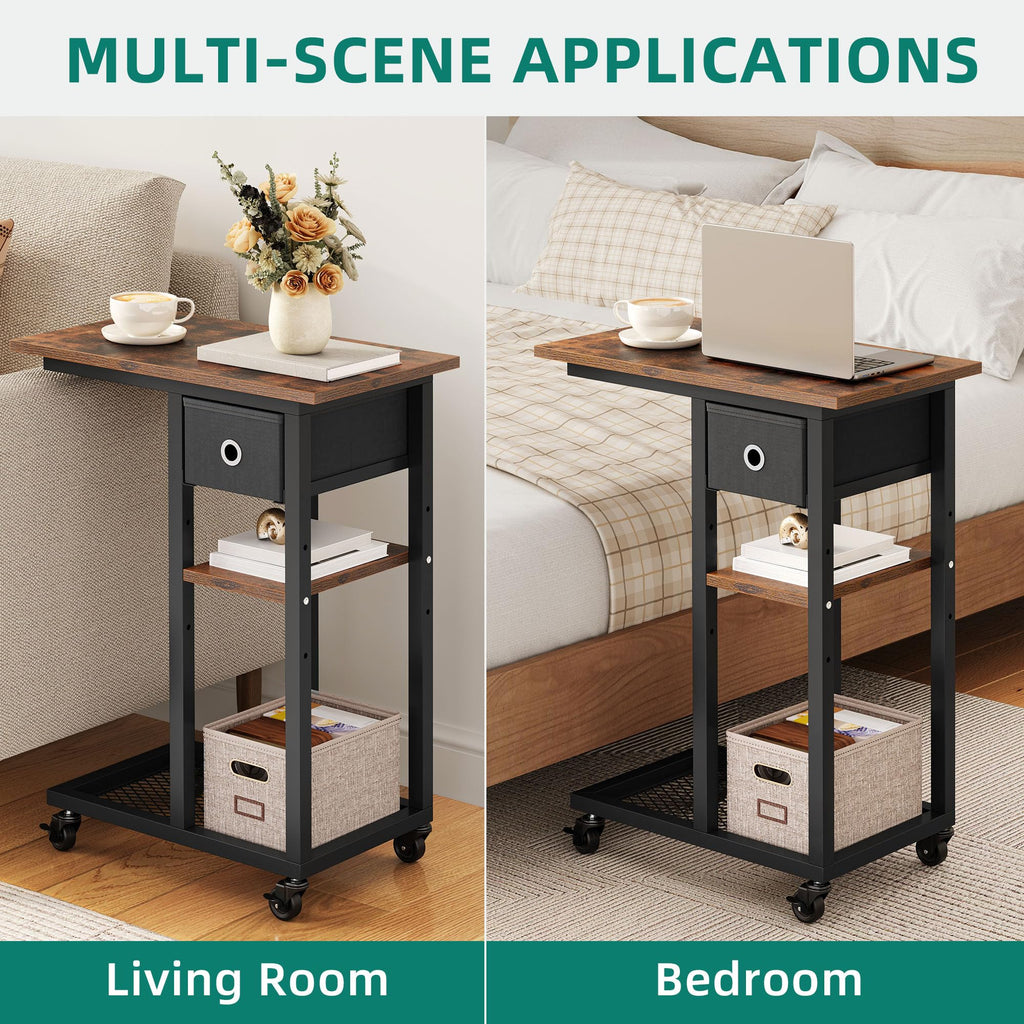 YITAHOME 2PCS Bedside Table, C-Shaped Side Table with Drawer and Wheels - image 5