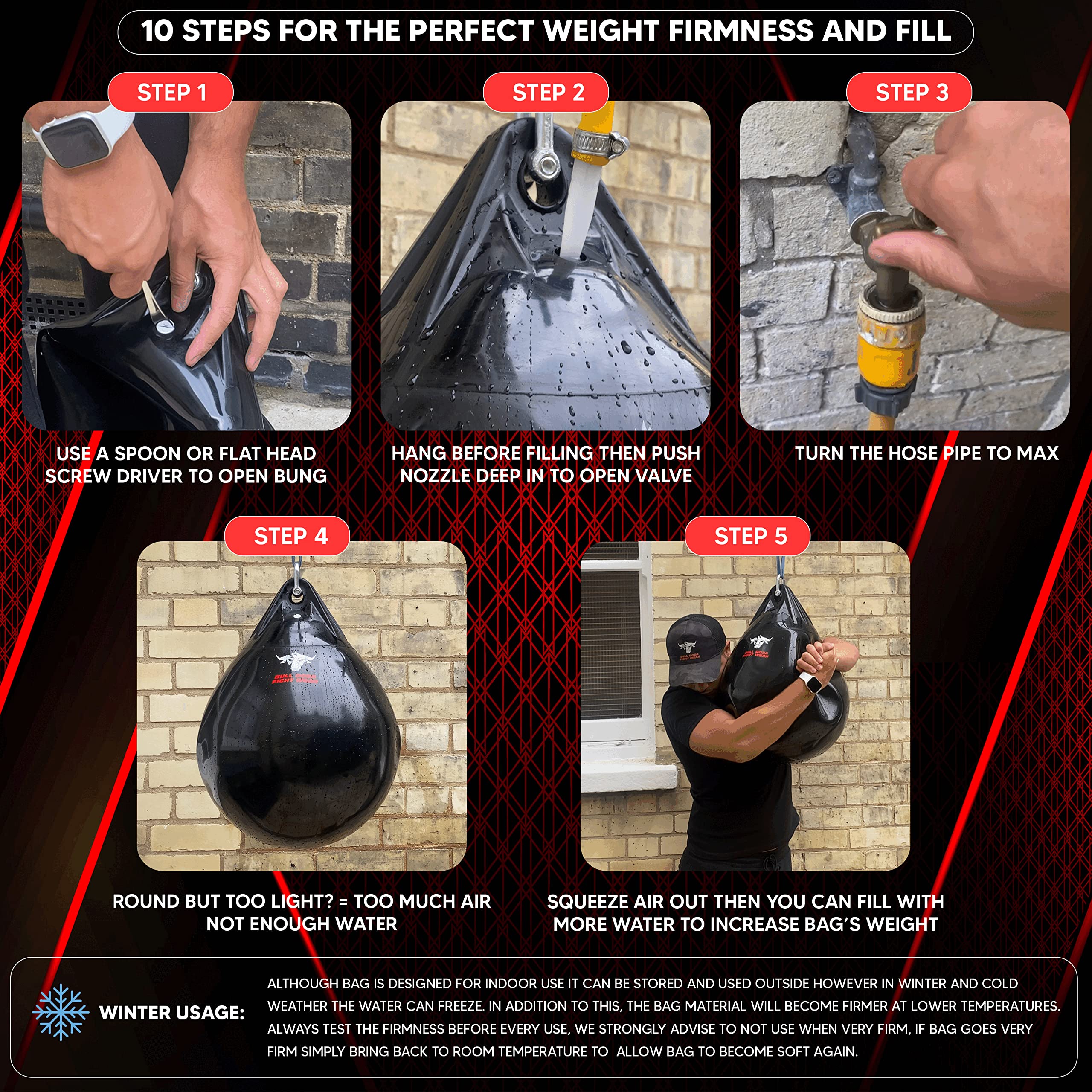 Bull Doza Fight Wear Pro Water Punch Bag - Heavy Duty Vinyl - 14kg