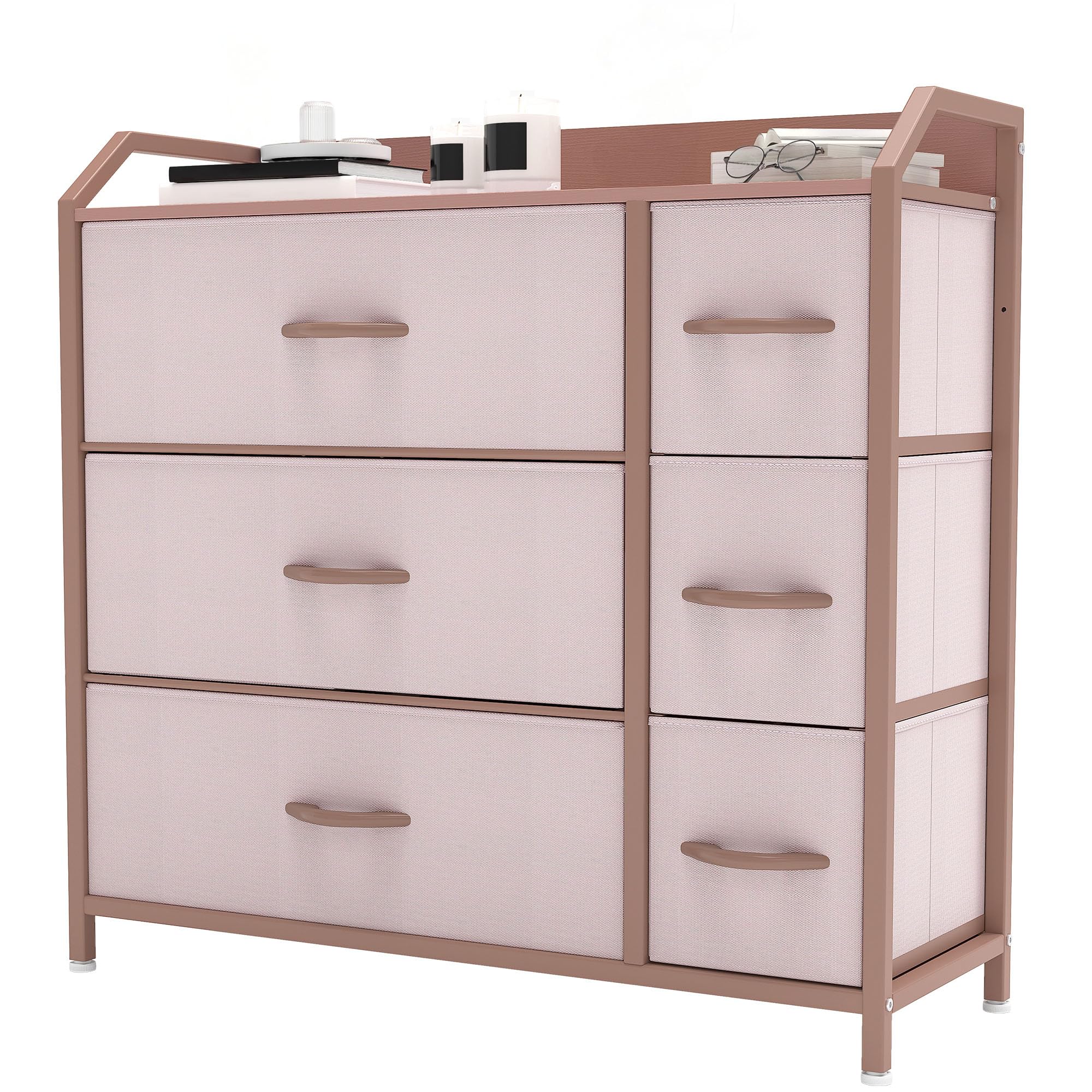 YITAHOME 6-Drawer Fabric Dresser – Sturdy Steel Storage Chest, Pink