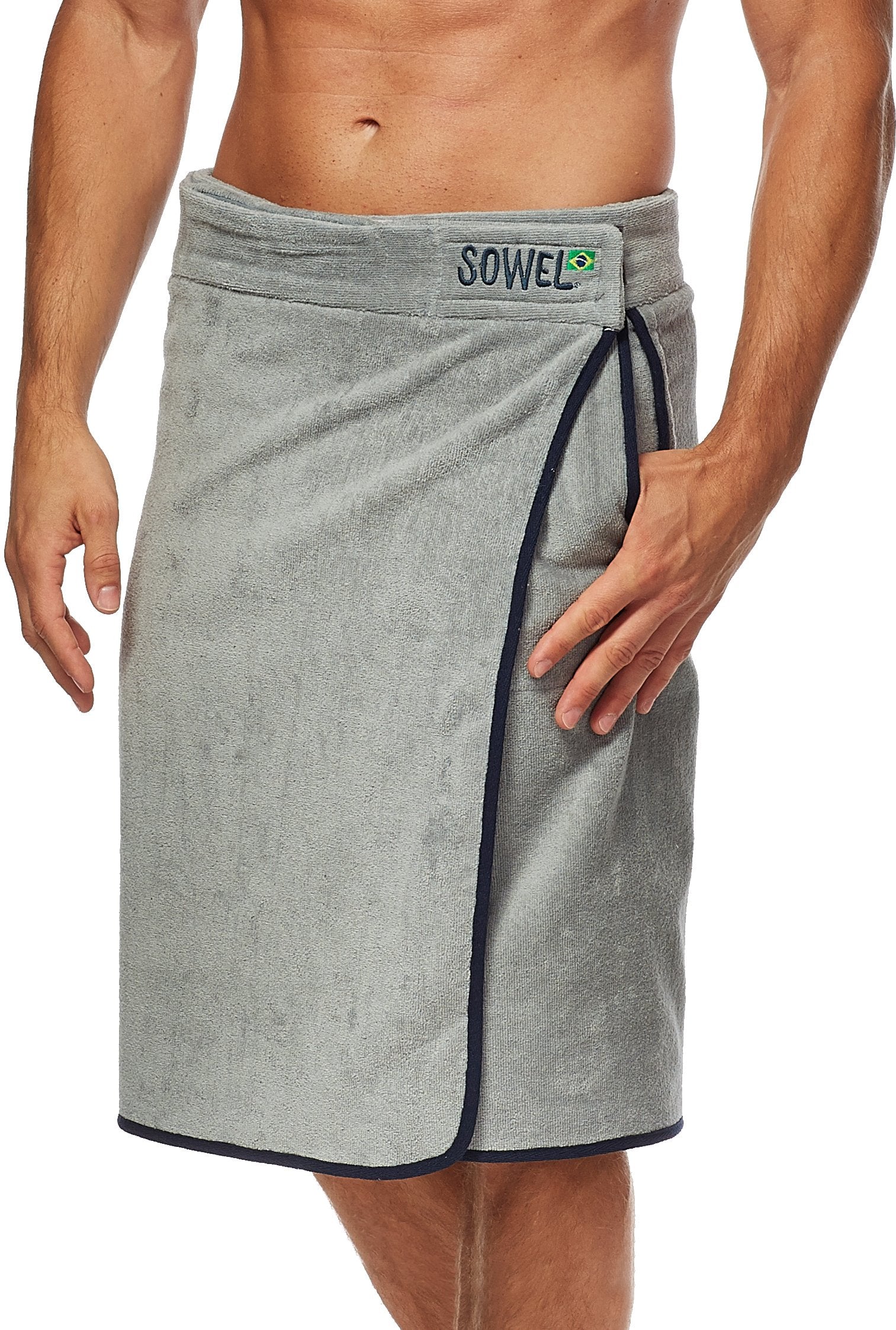 Sowel Men's Organic Cotton Sauna Kilt – XXL Grey/Navy Terry Towel