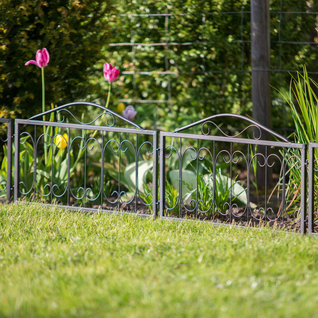 Relaxdays Goth Metal Garden Fence Panels - Set of 4 Black Iron Trellis