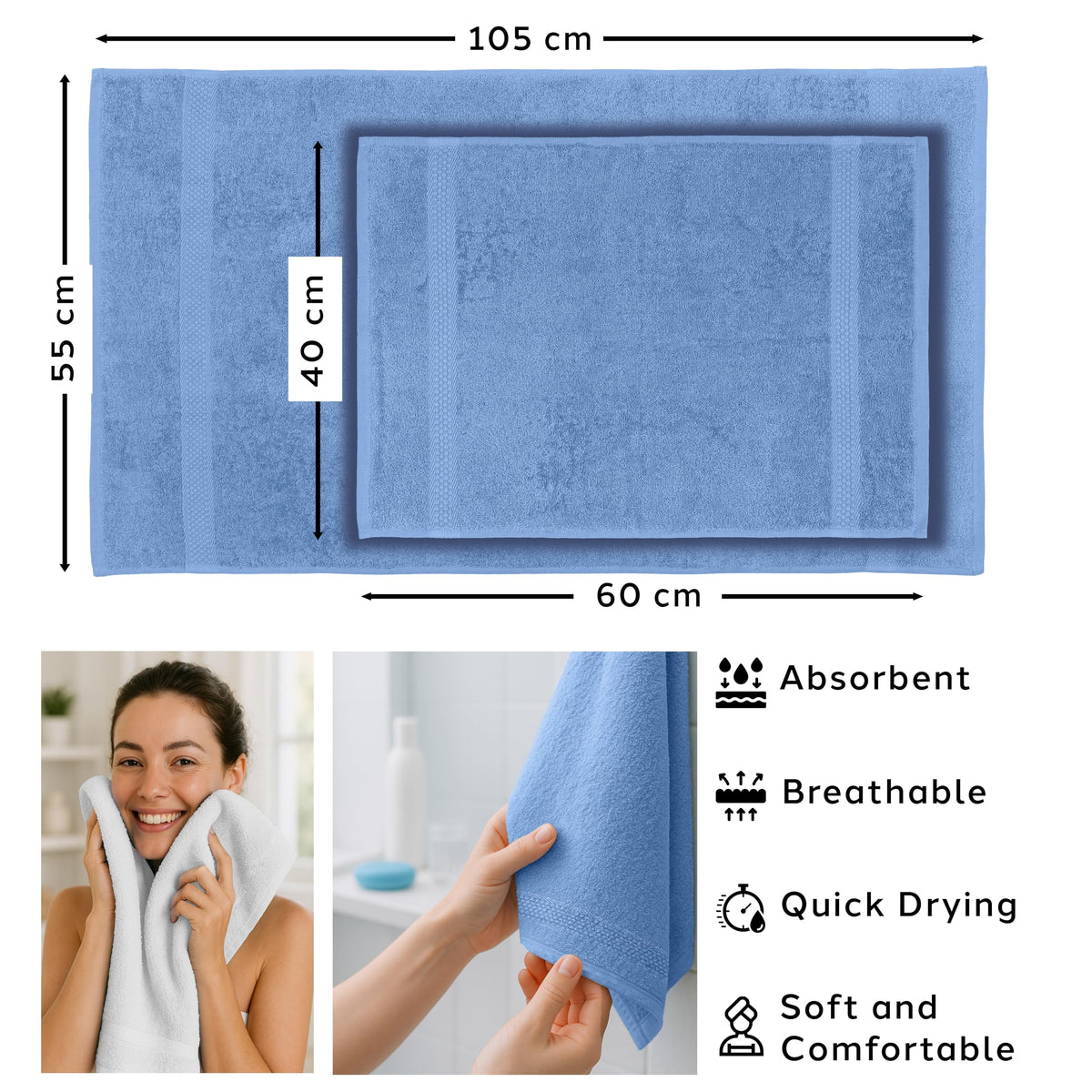 Caleffi Bath Towels, Face and Guest Towel Set, 55 x 100 cm, 100% Cotton - image 3