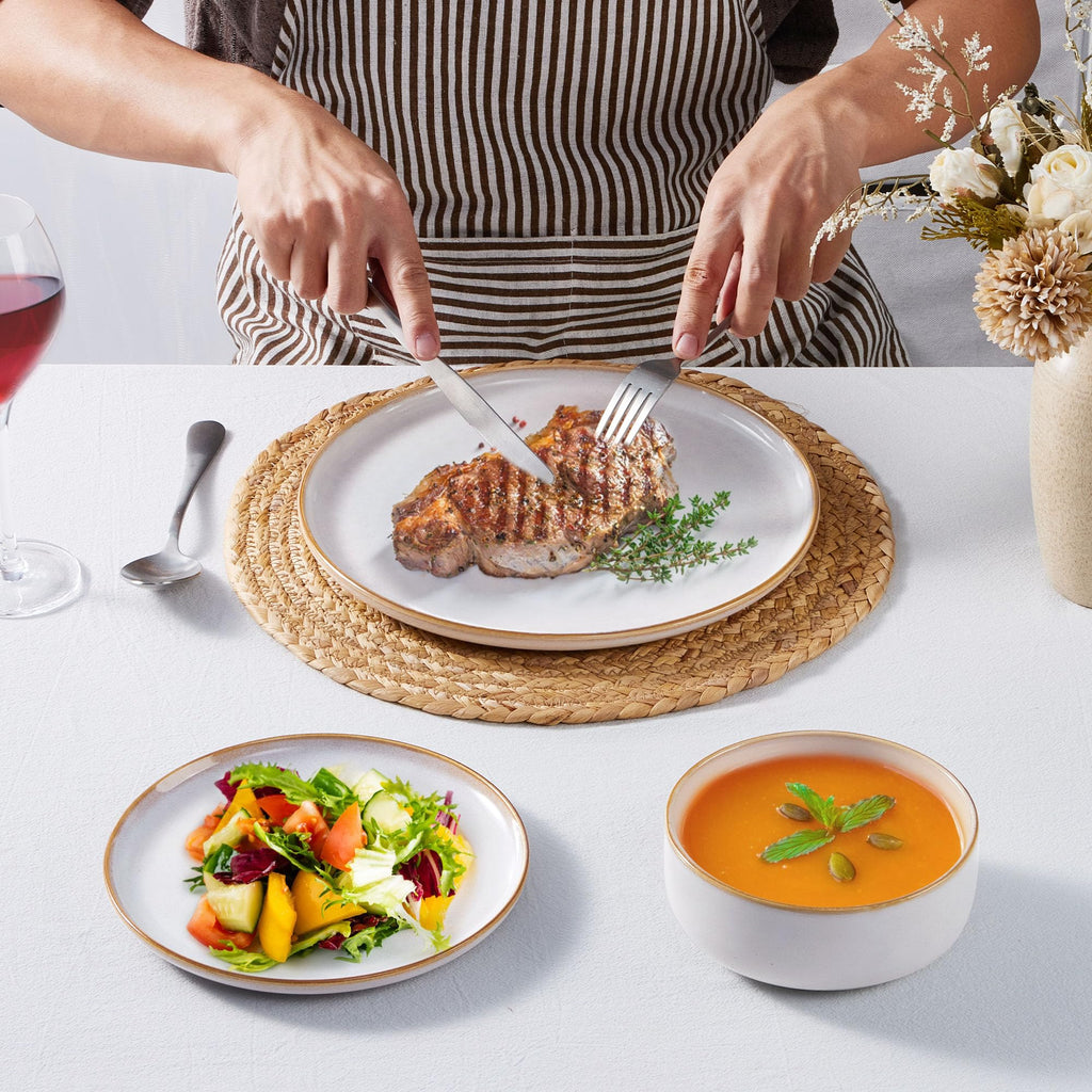 Homikit 12-Piece Stoneware Dinner Set – Reactive Glaze Blue Dinnerware