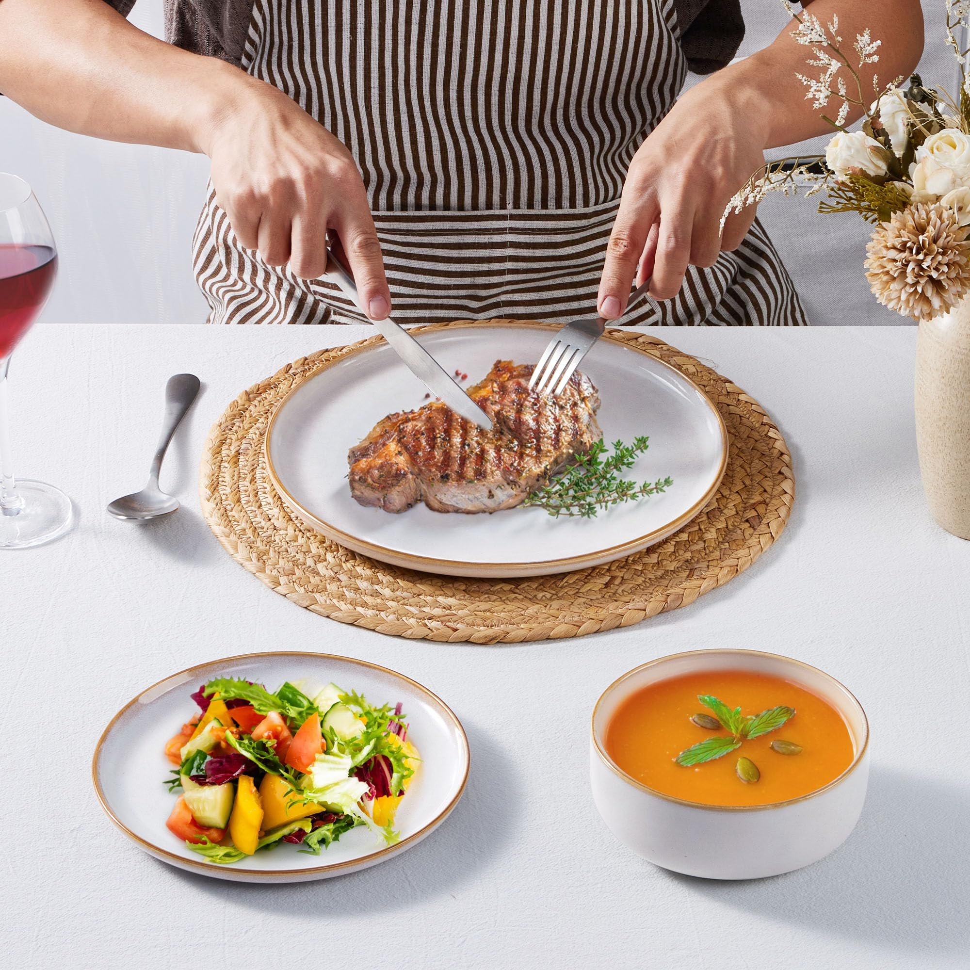 Homikit 12-Piece Stoneware Dinner Set – Reactive Glaze Blue Dinnerware