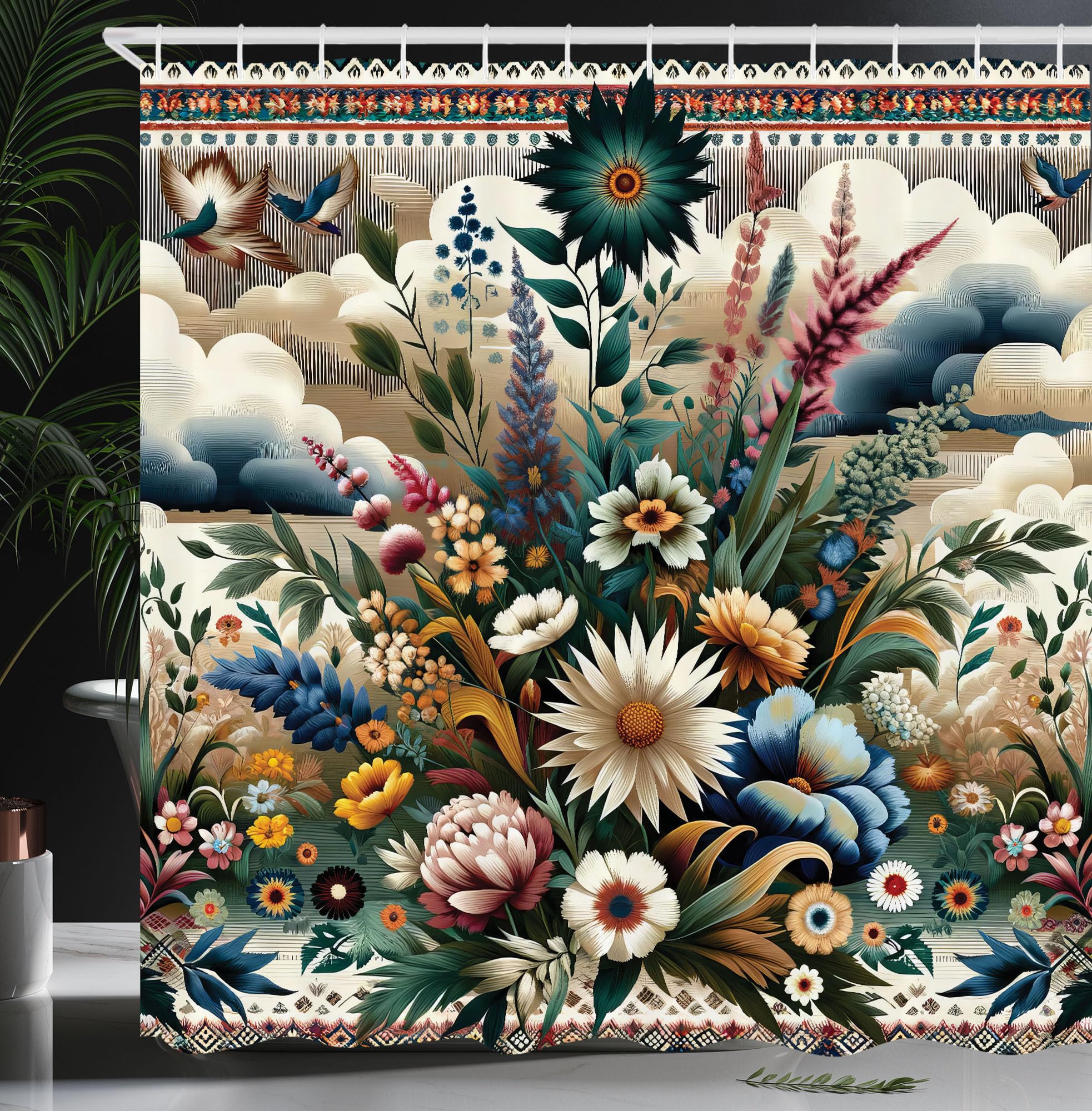 Abakuhaus Floral Eucalyptus Shower Curtain | Waterproof Fabric – 175x200cm