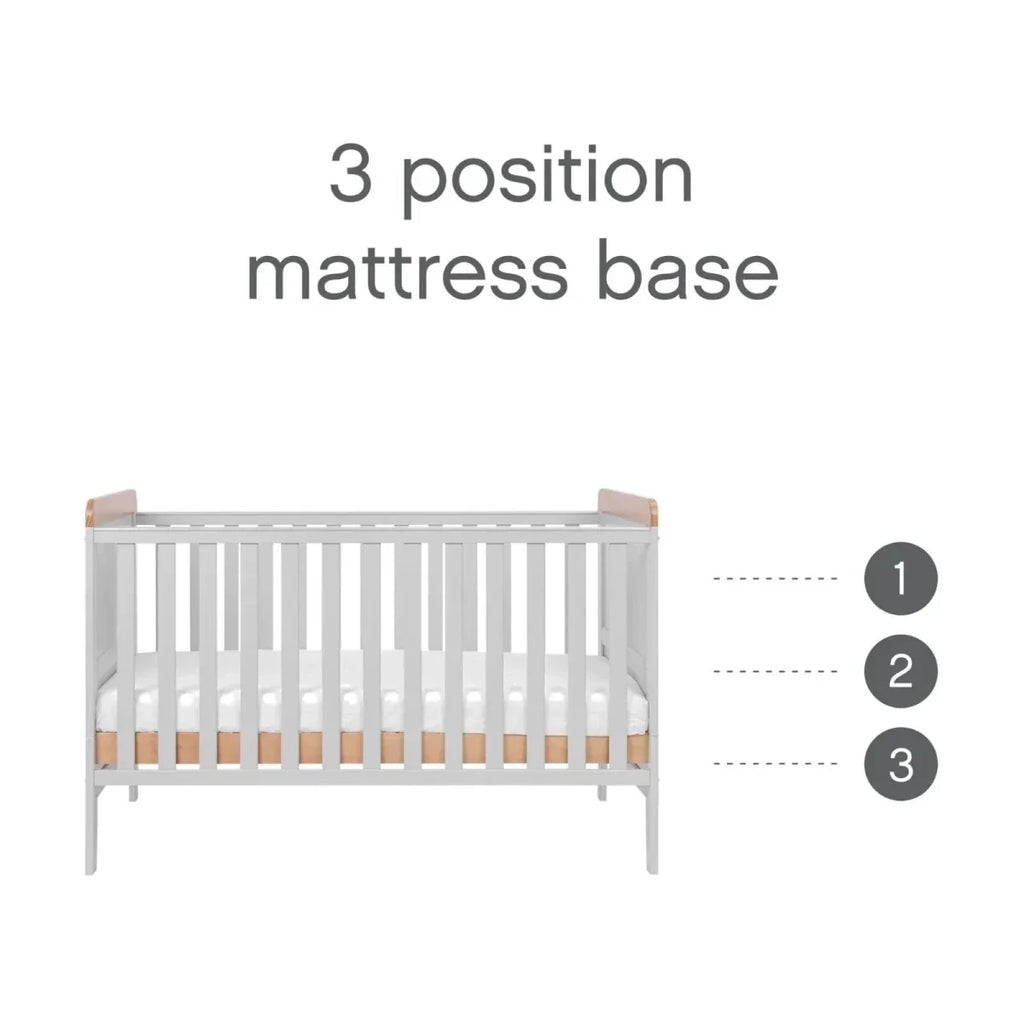 Tutti Bambini Rio Cot Bed with Cot Top Changer & Mattress - Dove Grey/Honey Oak