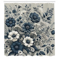 Abakuhaus Navy Blue Floral Fabric Shower Curtain | Waterproof & Washable