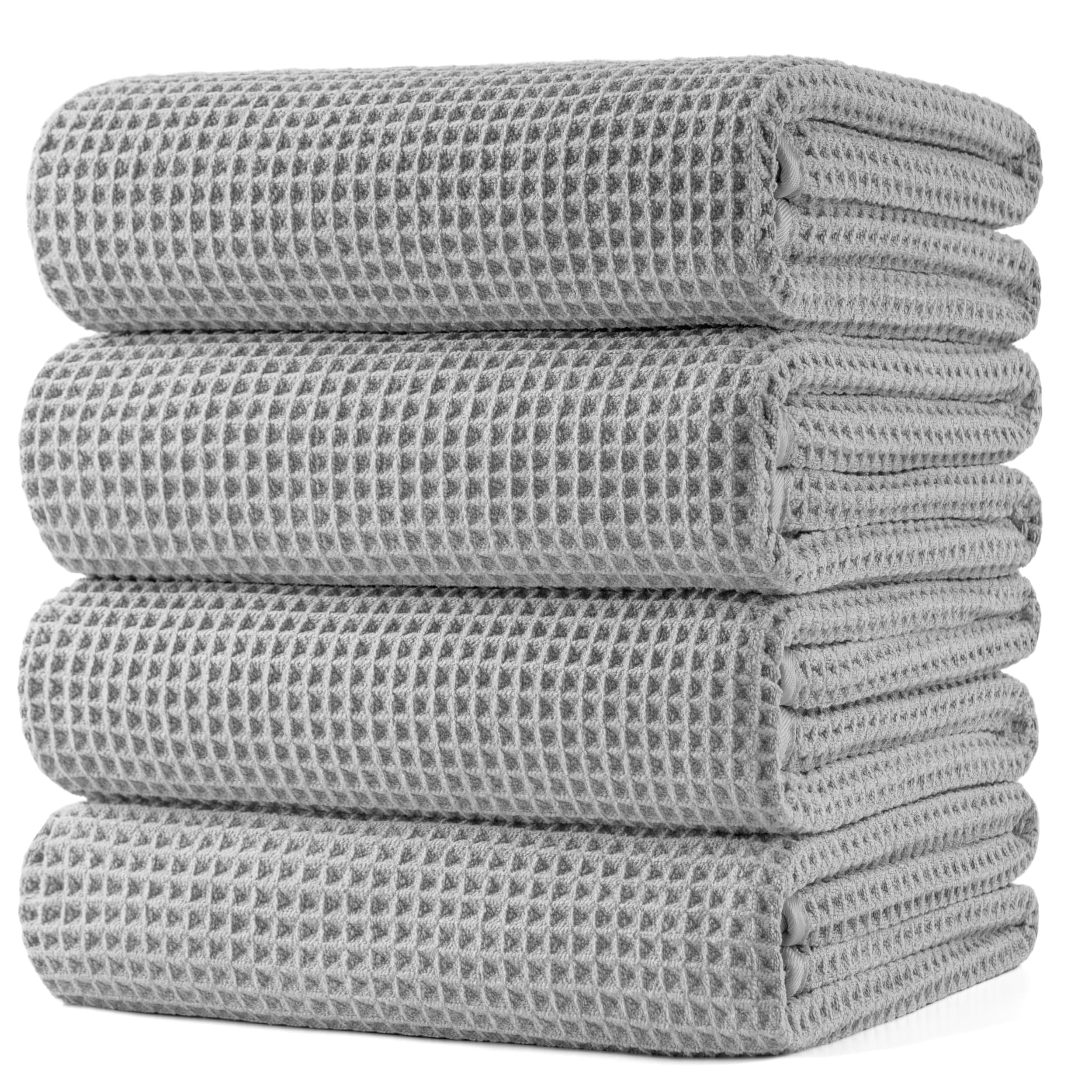 Polyte Microfibre Bath Towels – Oversize Waffle Weave Quick Dry, 4 Pack