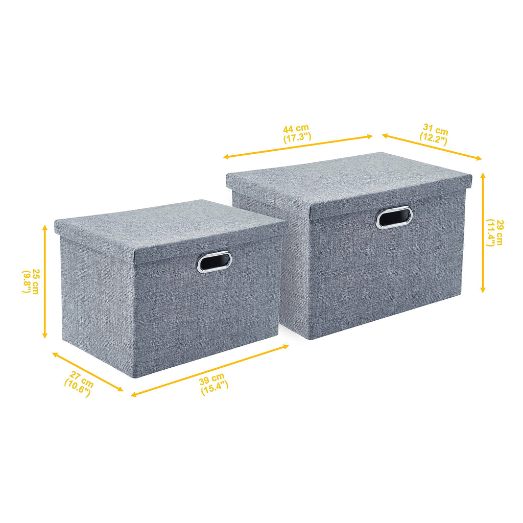 AlphaHome Collapsible Storage Boxes with Lids – 3 Pack Linen Baskets