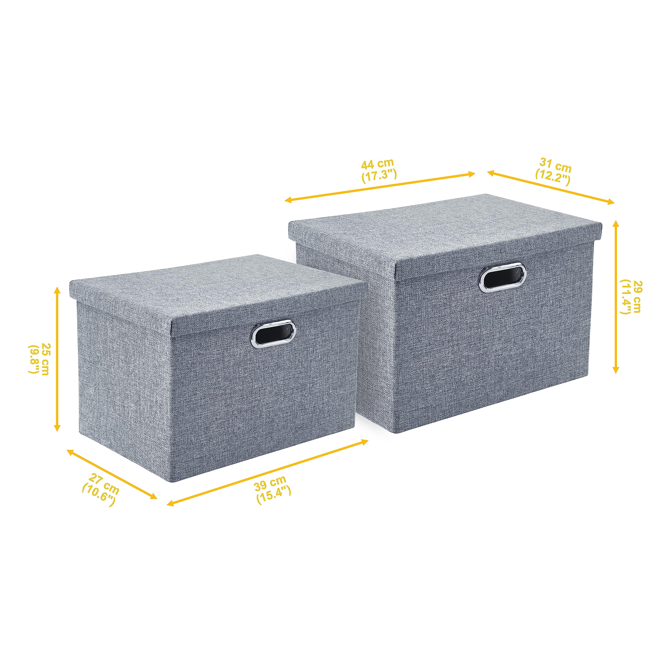 AlphaHome Collapsible Storage Boxes with Lids – 3 Pack Linen Baskets