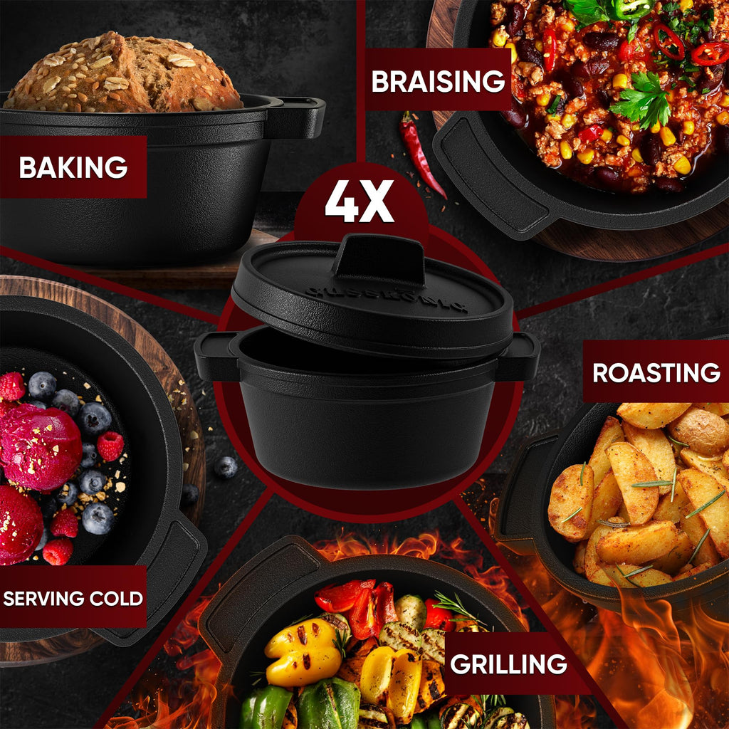 GUSSKÖNIG Mini Dutch Oven Set | 4-Piece 300ml Pre-Seasoned Cast Iron Pots