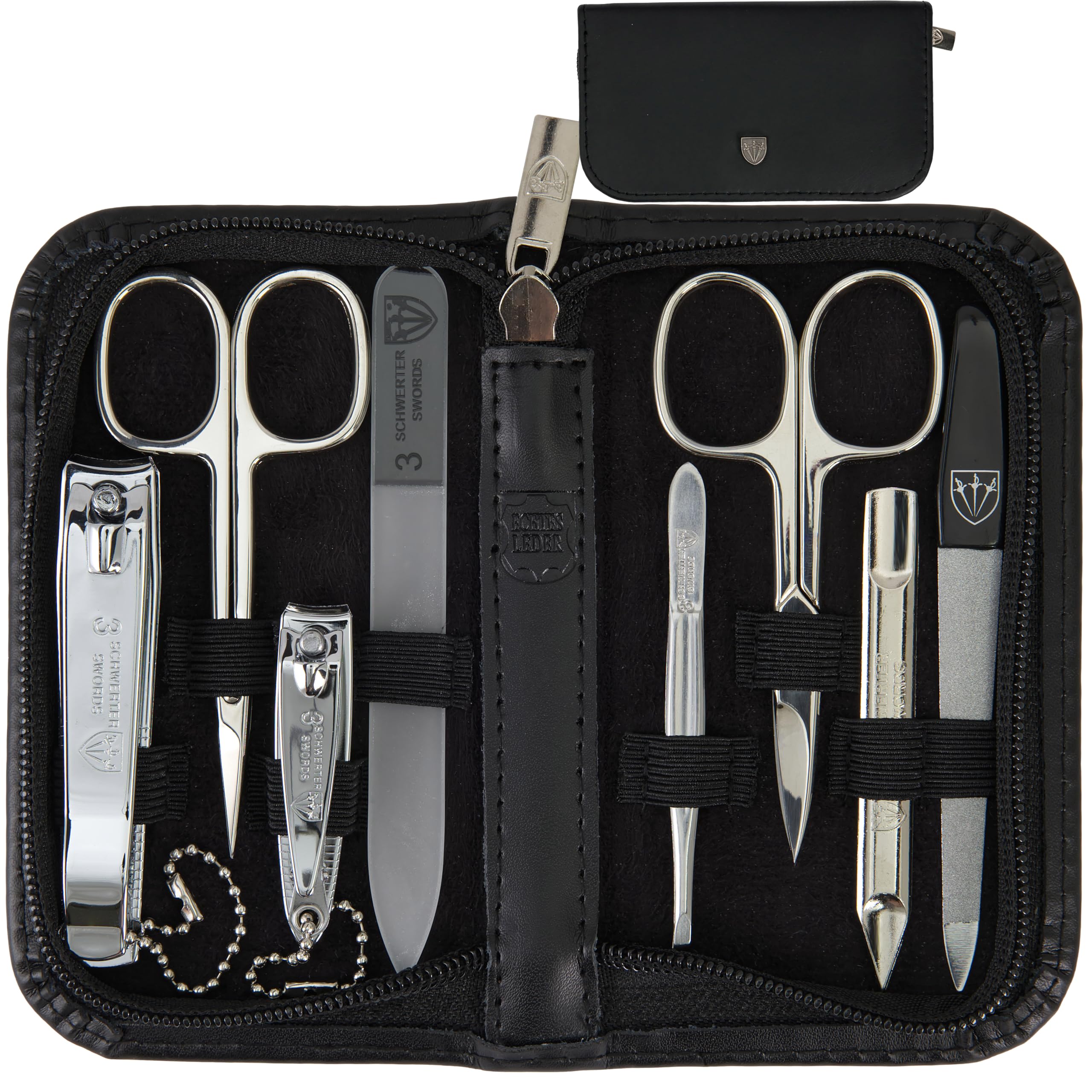3 Swords Germany 8-Piece Manicure Pedicure Set | Black Leather Case