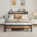 HOJINLINERO King Size Metal Bed Frame with 2-Tier Storage Headboard